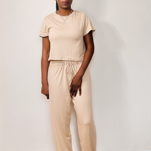 NWT loungewear set short sleeves extra soft tan L - Picture 3 of 5